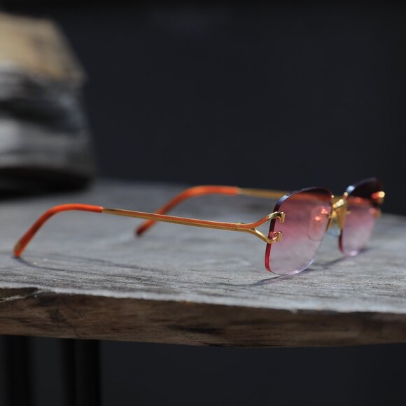 CARTIER C RIMLESS 18K GOLD FILLED PINK Y2K SUNGLASSES - Picture 4 of 16